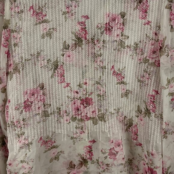 Conrad C Top Blouse Size 10 Pink Floral Long Sleeve Sheer Button Down Polyester - Picture 8 of 9